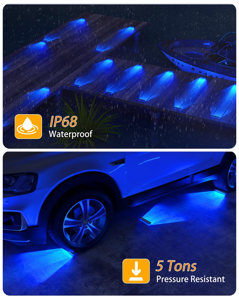 Blue Solar Step Lights for Outside IP68 Waterproof Led 8 Pack