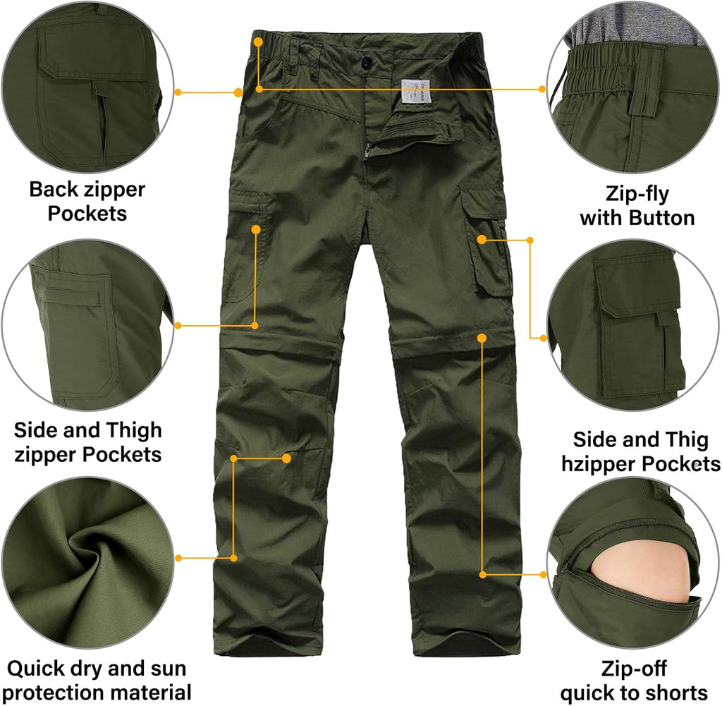 Pants for Boys Scout Kids Hiking Convertible Zip Off Cargo Safari