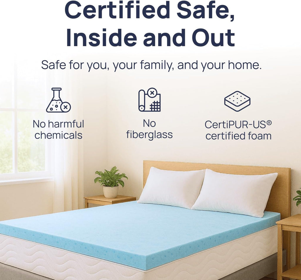 Gel Swirl Memory Foam Mattress Topper - 2 Inch, Pressure Relieving, Cooling Comfort - Made in the USA & CertiPUR-US