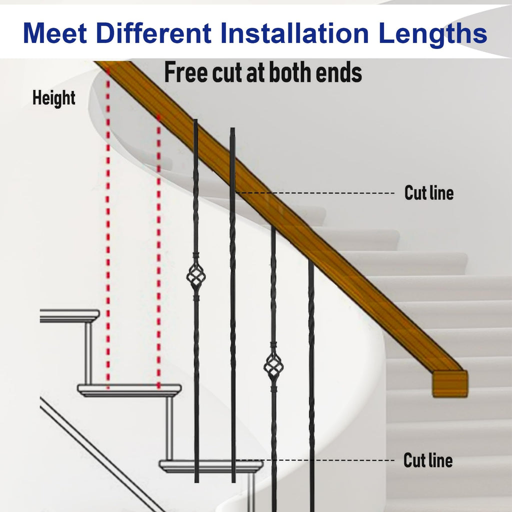 10-Pack 44" x 1/2" Wrought Iron Balusters for Stairs