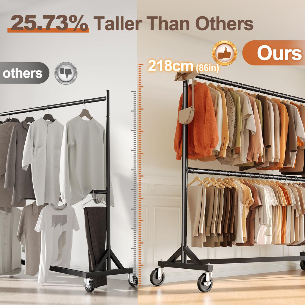Z Rack, Clothes Rack Hold 550LB Adjustable Height Double Rod Black