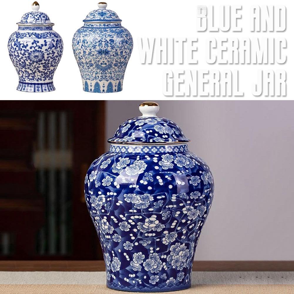 Chinoiserie Blue White Ginger Jars, Porcelain Jar Tea Storage, Ceramic Decorative Ginger Jar With Lid, Chinoiserie