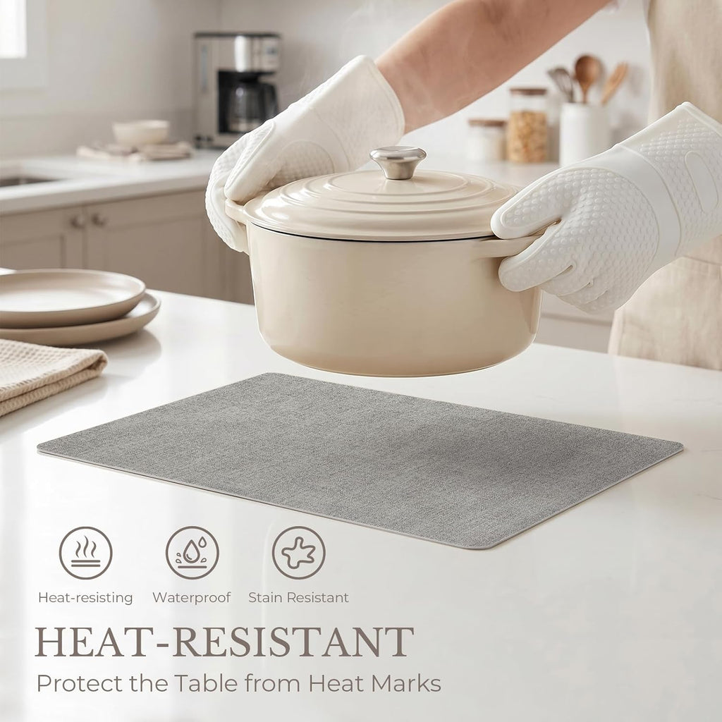 Faux Leather Vinyl Placemats, Light Grey - Set of 4