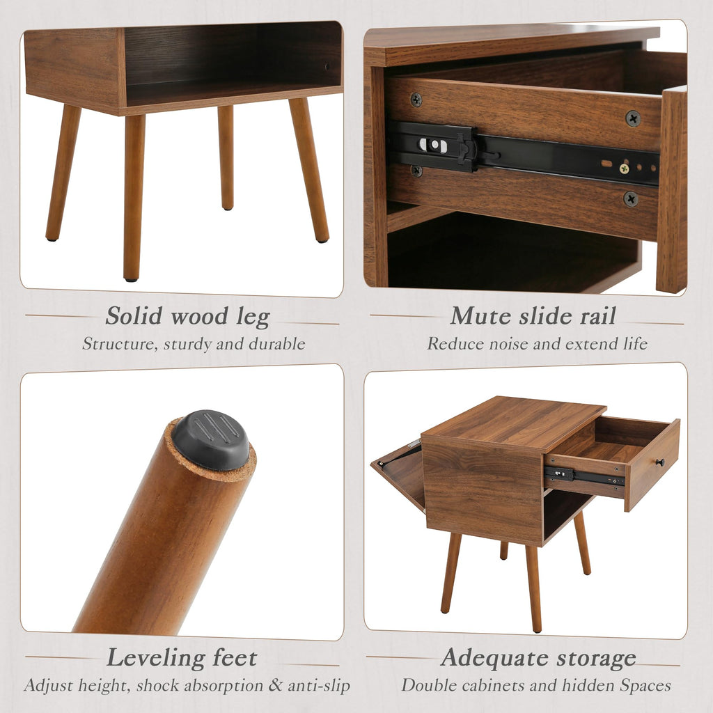 Hidden Compartment Night Stand Set 2, Mid Century Modern Concealment Furniture, End Table with Storage Drawer