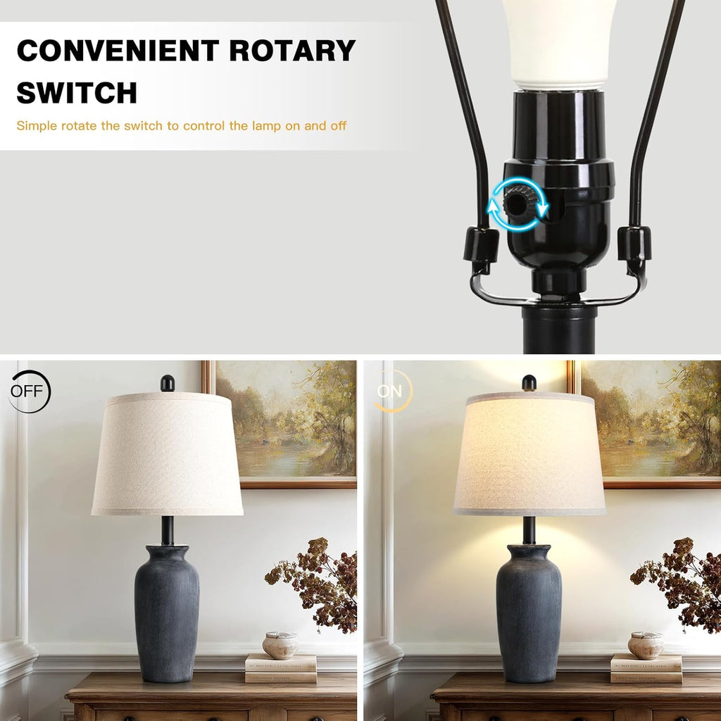 24.5" Farmhouse Jar Ceramic Table Lamps, Vintage Rustic Bedside Nightstand Lamps with LED Bulb