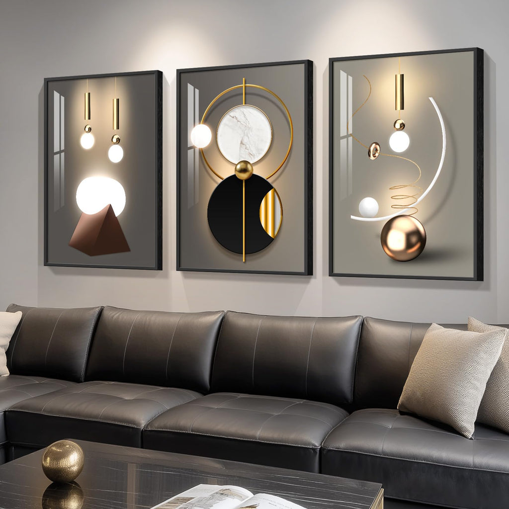Framed Modern Black White and Gold Wall Art, 24x36 Inch