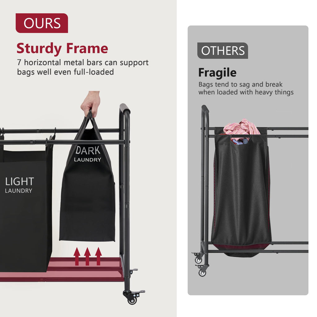 4 Bag Laundry Sorter Cart, Laundry Sorter 4 Sections, Black