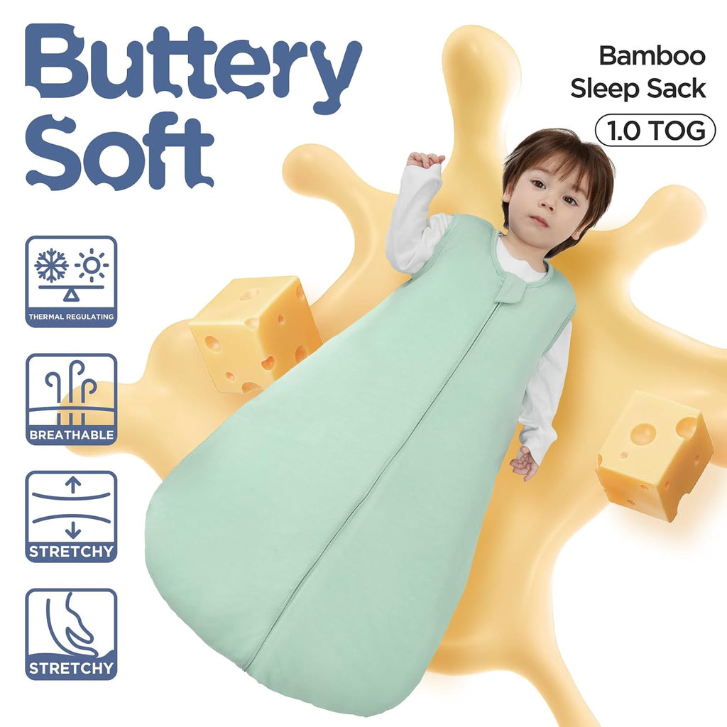 2 Pack Buttery Soft Rayon Made from Bamboo Baby Sleep Sack 1.0 TOG, Premium Baby Sleeping Bag Way