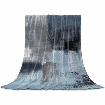 Abstract Flannel Fleece Throw Blanket Grey and Blue Graffiti Oil Painting Ultra Soft Warm Throw Blanket for Bed Couch
