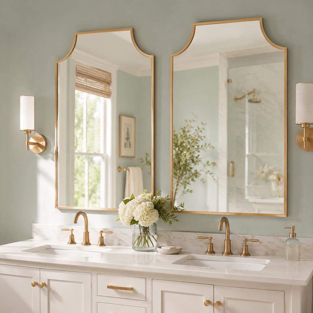 24x36 Inch Matte Gold Scalloped Arch Bathroom Vanity Mirror