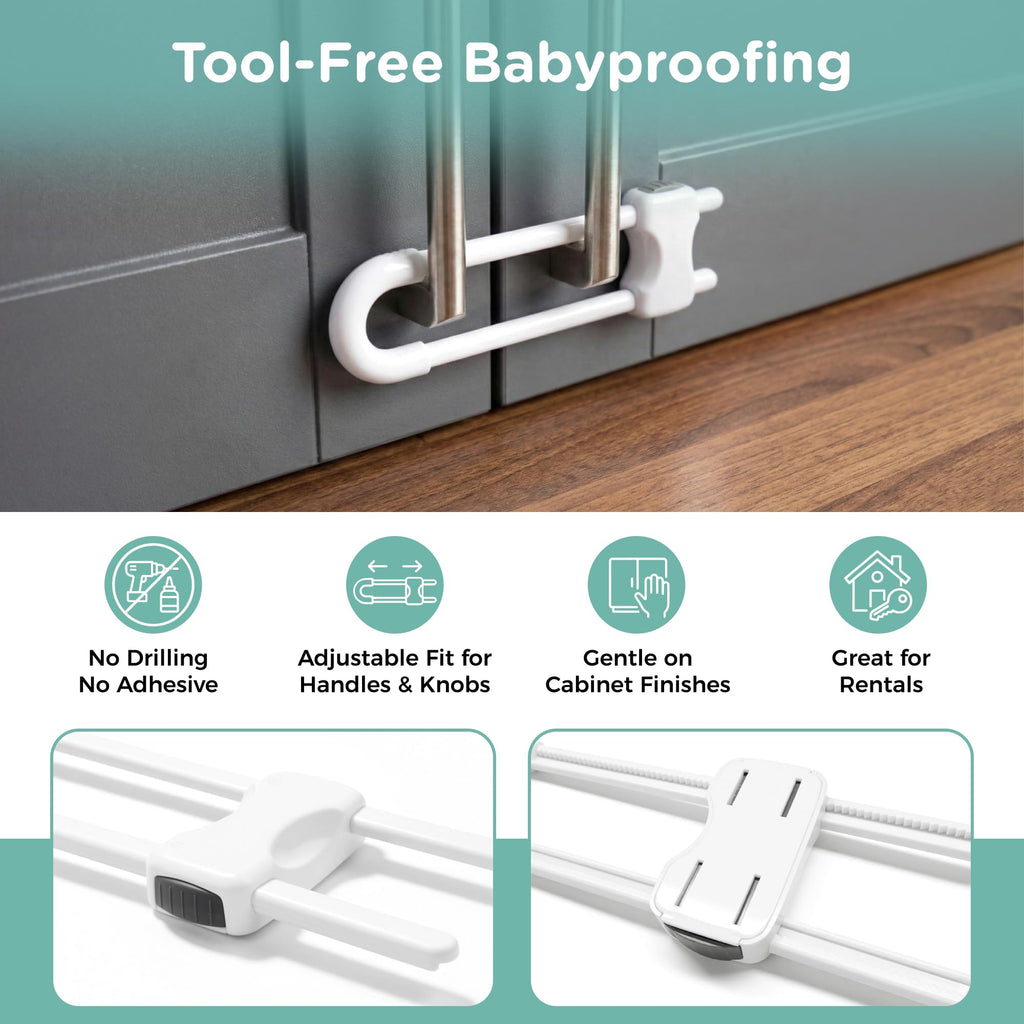 Child Safety Sliding Cabinet Locks, White, 10 Pack, 6 Inch