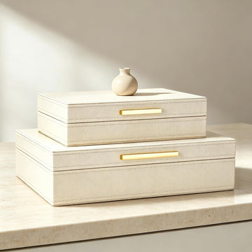 Decorative Storage Boxes with Lids PU Leather Memory Box for Keepsakes, Beautiful Large Decorative Box - Set of 2