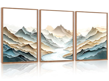3D Textured Mountain River Framed Wall Art Relief Landscape Painting