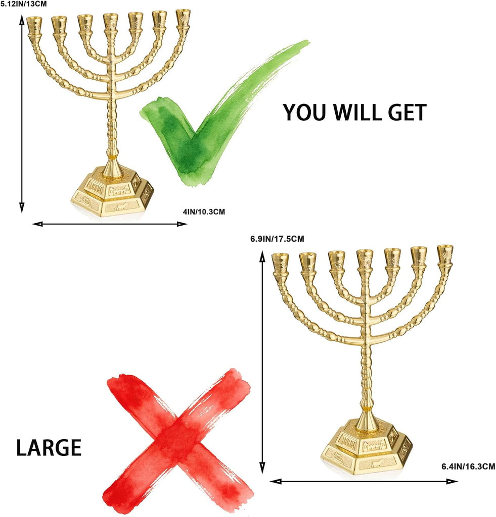 Golden 7 Branch Hanukkah Menorahs Candle Holder