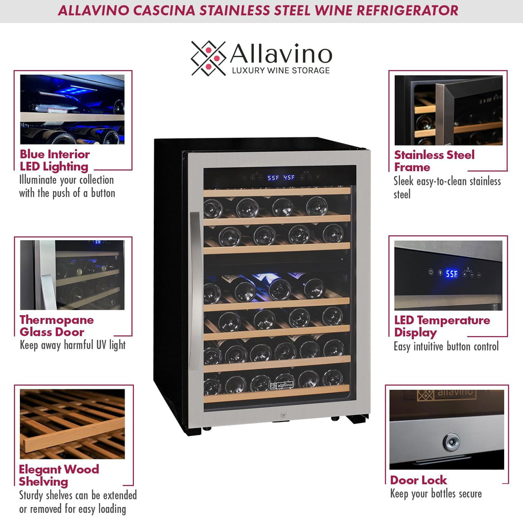 22" Wide Cascina Series 47 Bottle Dual Zone Stainless Steel Wine Refrigerator KW