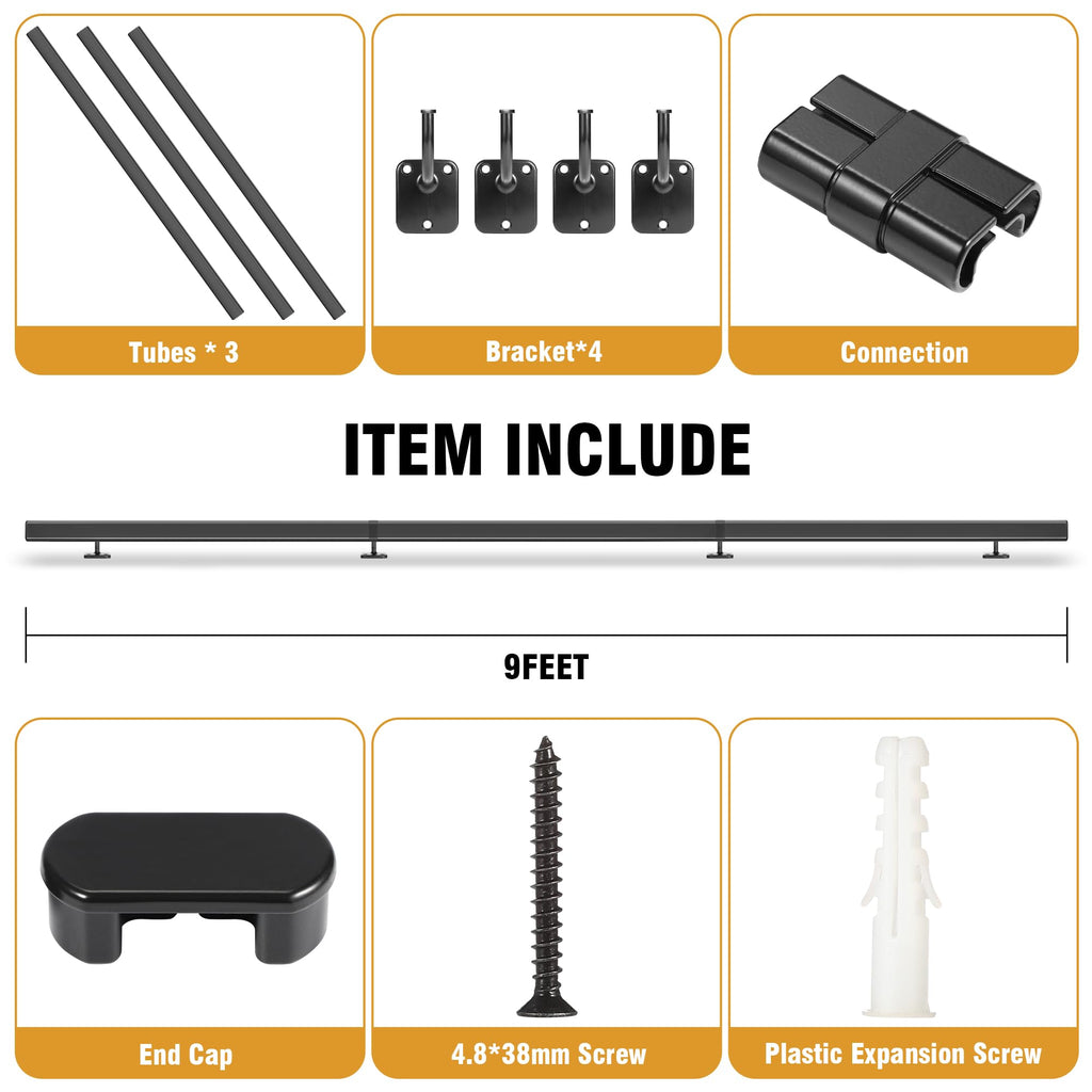 Industrial Stair Handrail Wall-Mounted Hand Rails for Indoor Stairs Black Pipe Stair Railing Indoor Metal Hand Rail