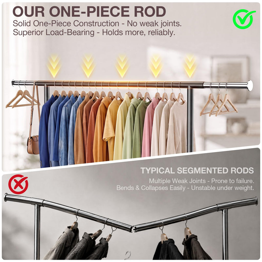 Heavy Duty Clothes Rack, Rolling Clothing Rack Load 650 LBS for Hanging Clothes with 2 Sturdy Shelves, Garment Rack