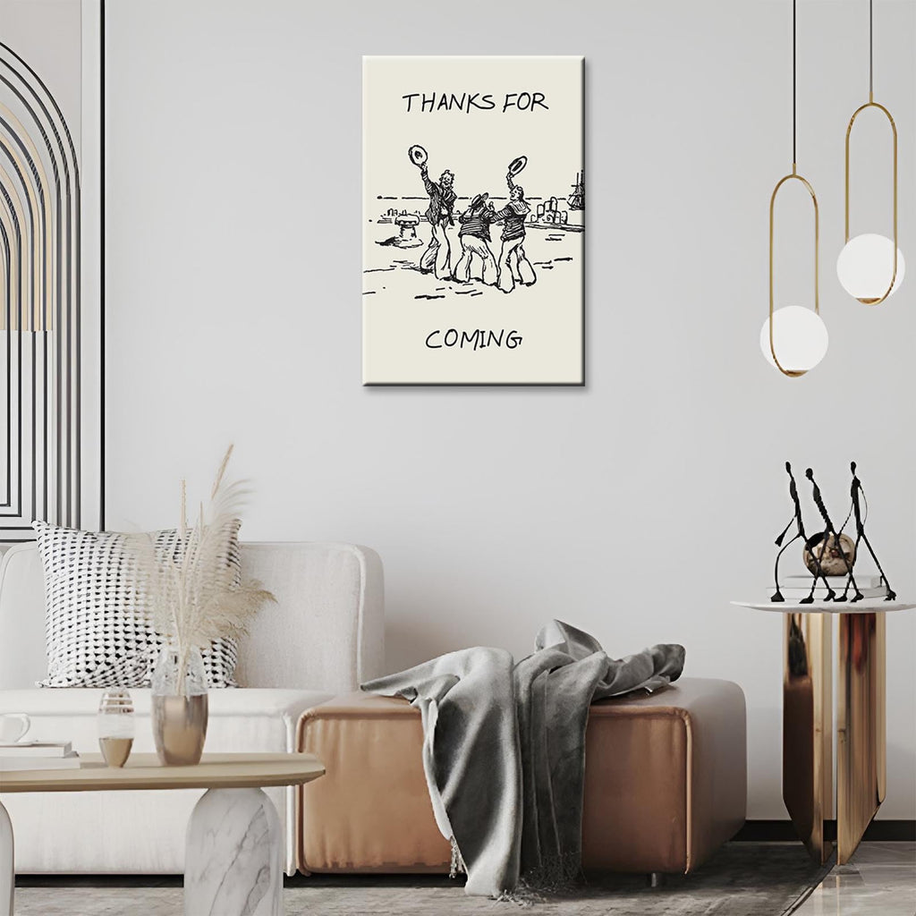 Black White Funny Nautical Room Aesthetic Poster, Vintage Thanks for Coming Canvas Wall Art, Trendy Sailor Men
