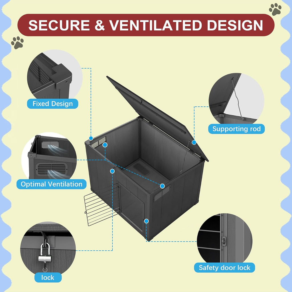 Large Dog House Outdoor Weatherproof, Indoor Dog House with Lock Door