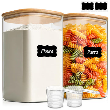 Glass Storage Jars with Bamboo Lids 4.6 Qt 2 Pack Large Wide Mouth