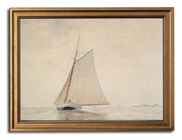 White Sailboat Seascape Vintage Gold Framed Wall Art 12x16 inch