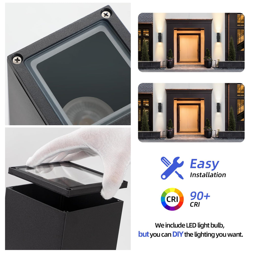 LED Outdoor Wall Sconce Lights Modern Exterior Lighting Fixtures, Black