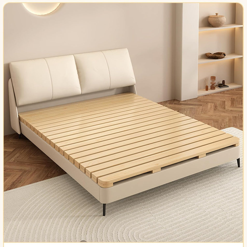 Scandinavian Natural Wood Slatted Roll-Up Bed Base, Japanese Tatami Style Platform, 74.8x31.5 Inch