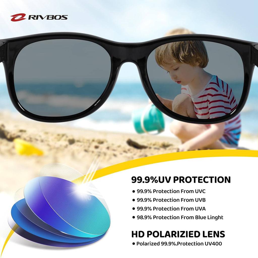 Kids Sunglasses Polarized UV400 TPE with Strap for Boys Girls RBK004