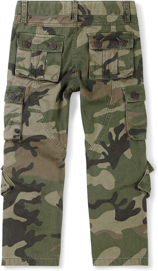 Boys' Camo Military Cargo Pants, 8 Pockets Casual Outdoor Scout Hiking Trousers