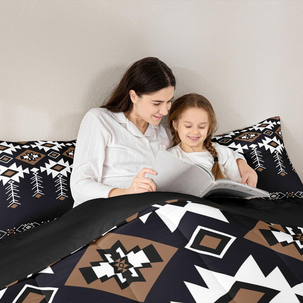 Rustic Western Queen Bedding Set, Boho Aztec Comforter Set