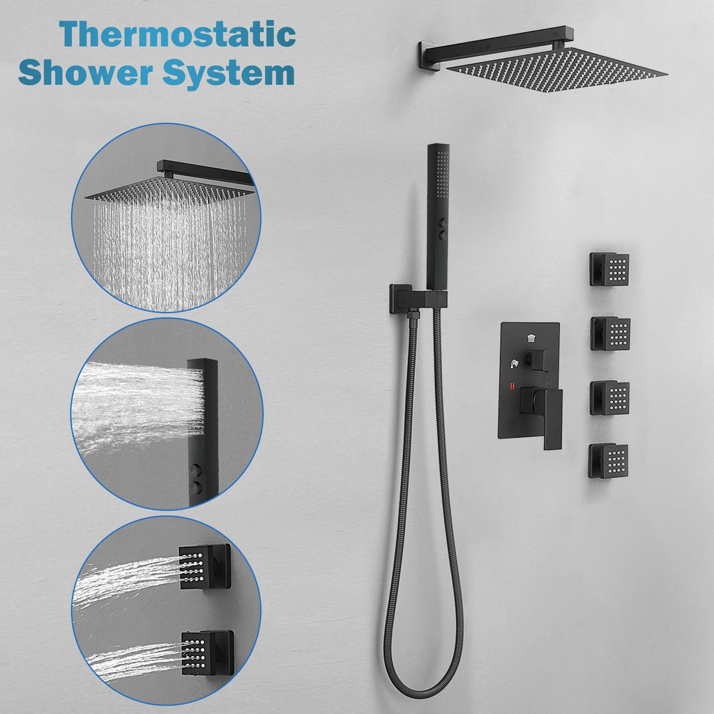 Rainfall Shower System with 4 Full Body Jet 4 Mode Shower Faucet Set