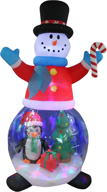 8 FT Christmas Inflatable Snowman Globe with Penguin & Gift Box