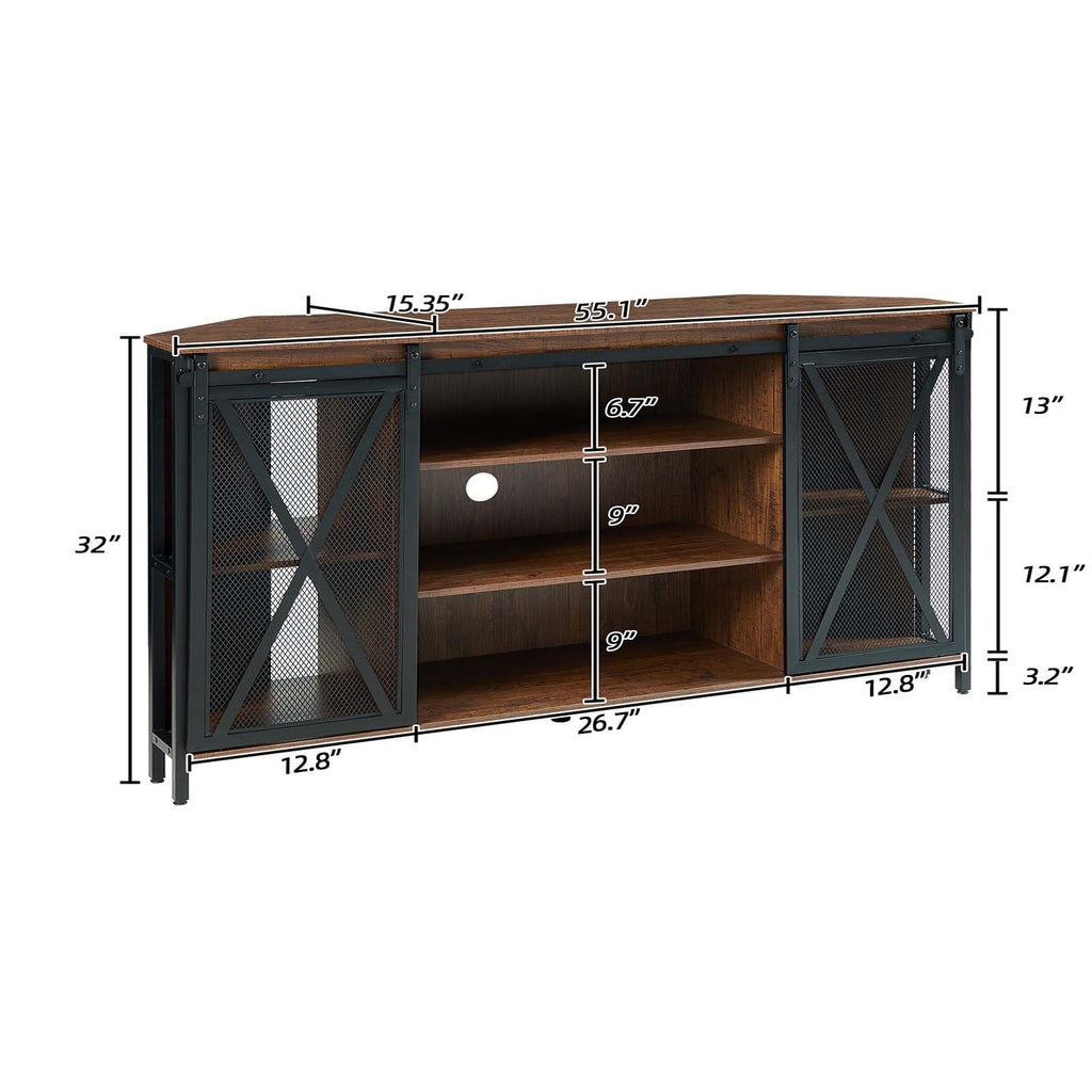 Corner TV Stand for 55 Inch TV, Rustic Corner Entertainment Center with Storage, Industrial Media Console Table with