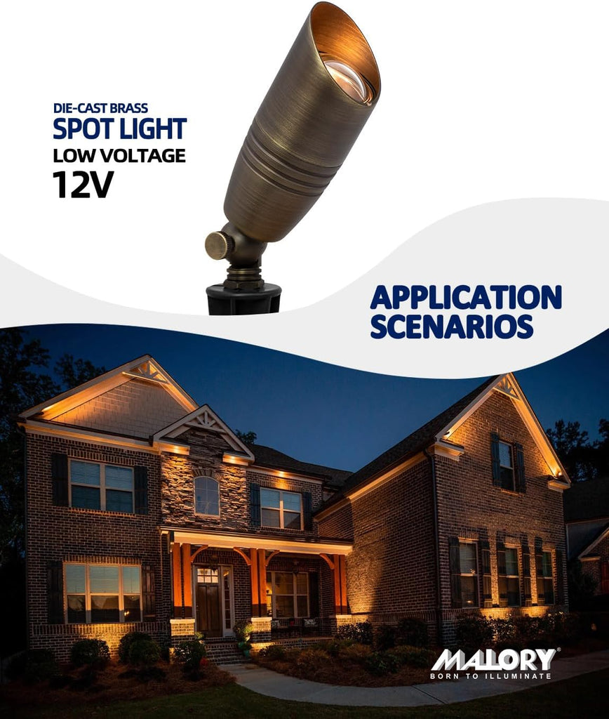 Brass Landscape Spotlights 12-Pack with Bulb Kit(S02), Low Voltage 12V AC/DC LED Outdoor Spot Uplights and Tree,PVC