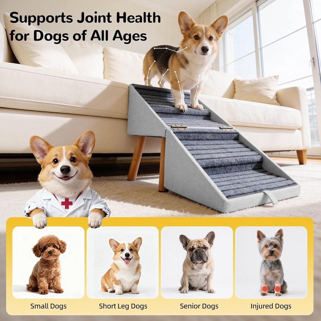Dog Stairs for Small Dogs, 2-in-1 Dog Safety Ramp and Ottoman, 17.13" H