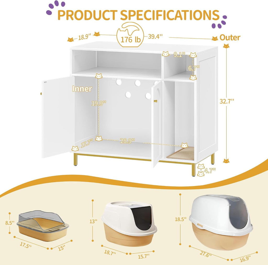 Cat Litter Box Enclosure, Hidden Litter Box Furniture with Storage