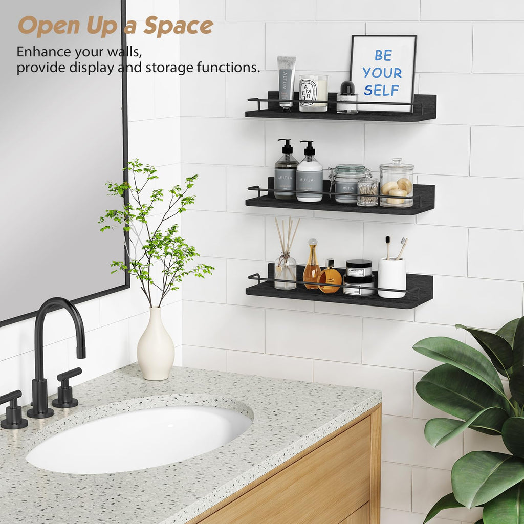 Black Floating Shelves for Wall, Bahtroom Wall Shelves Over Toilet