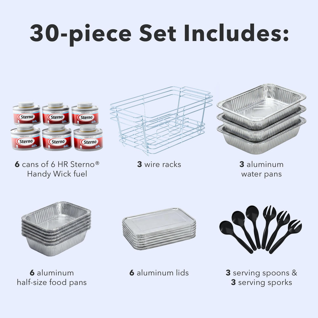 Disposable Chafing Dish Buffet Set With 6-Hour Fuel, 30 Piece