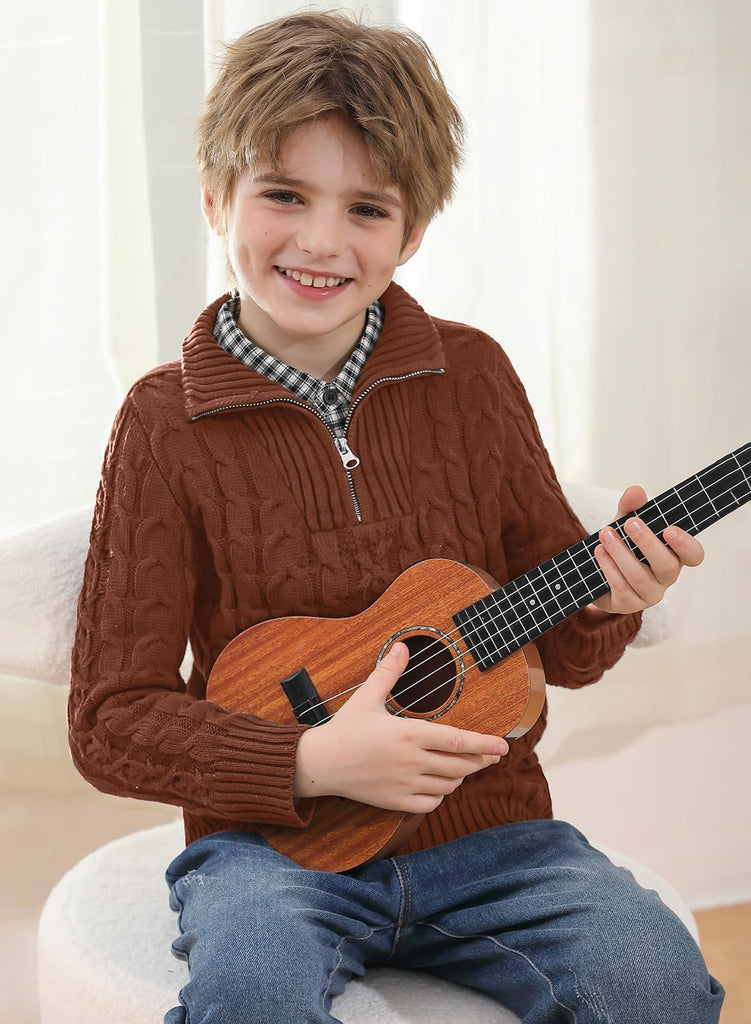 Boys Winter Cable Knit Sweater Quarter Zip Cute Turtleneck Pullover