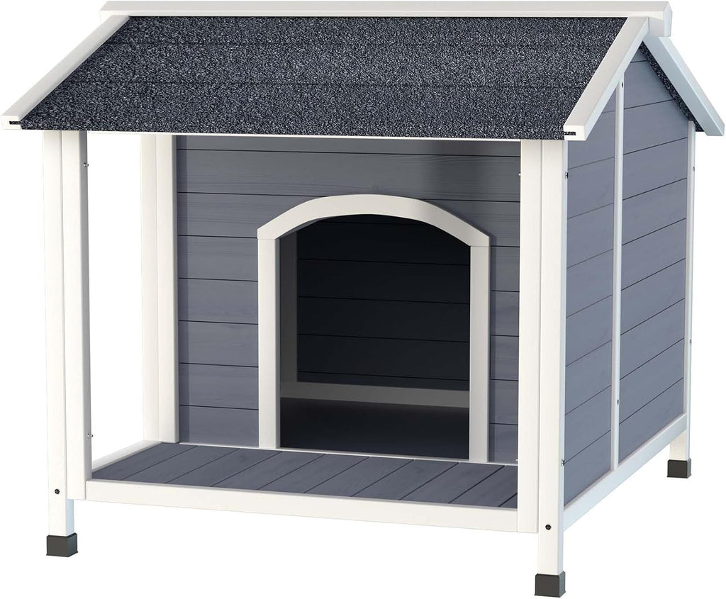 31" Wooden Dog House Outdoor with Porch, Elevated Outdoor Dog Houses for Small to Medium Dogs, All-Weather Friendly