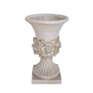 Michaelia Chalice Garden Urn Planter, Roman, Botanical, Antique White Lightweight Concrete
