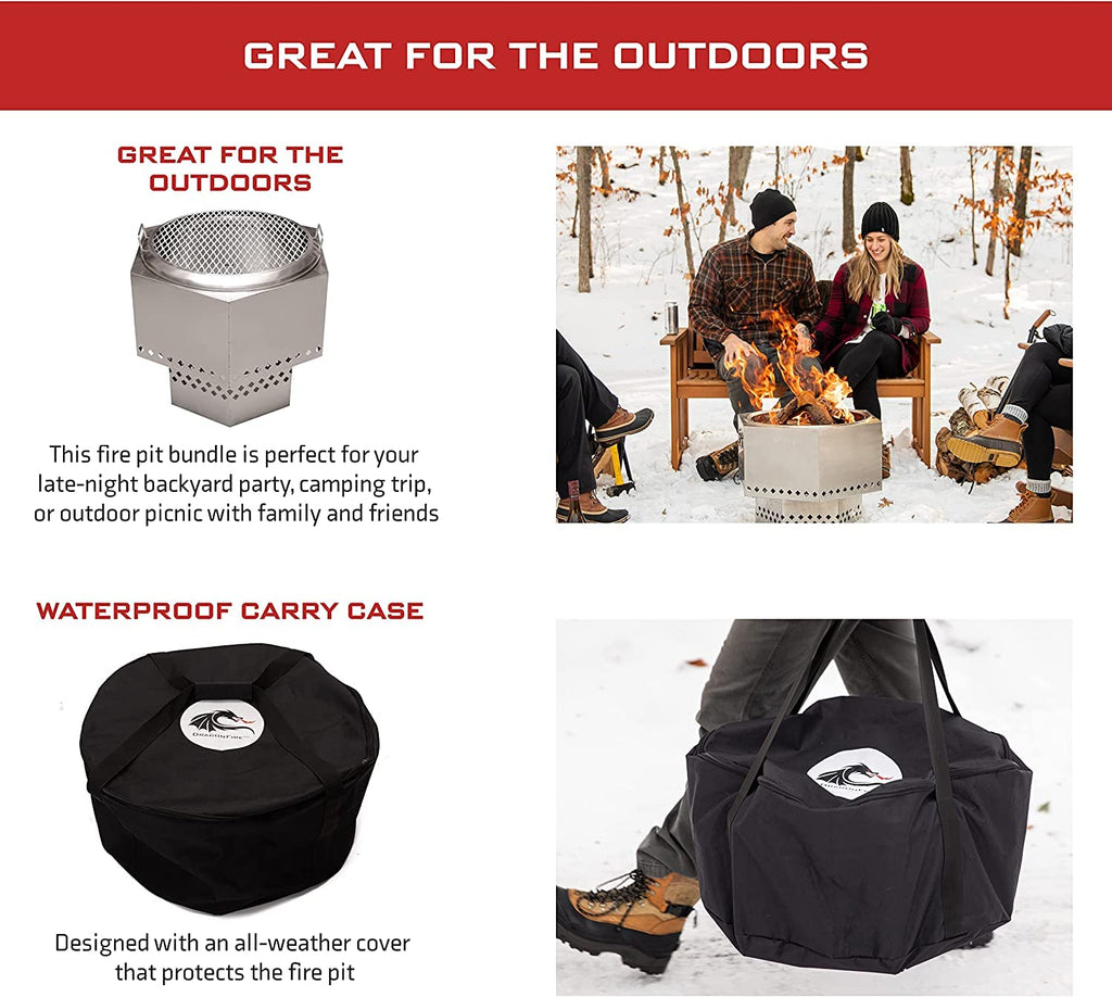 Portable Smokeless Firepit, Accessories Included: Grill, Base Stand, Carrying Case. Wood Pellet/Log Burning Outdoor