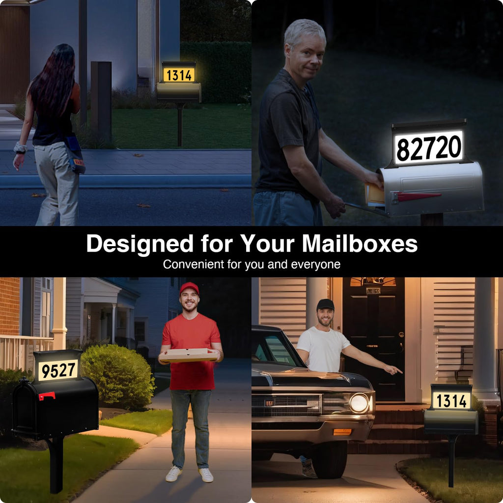 Solar Address Sign, 3 Colors-in-1 Mailbox Number Plaque Light for Outdoor, Double-sided LED Lighted Waterproof