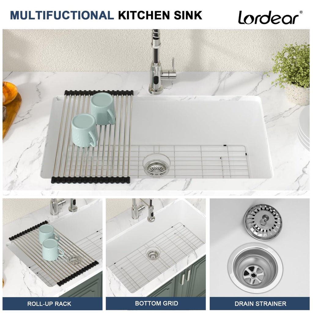33 Inch White Granite Composite Kitchen Sink Undermount