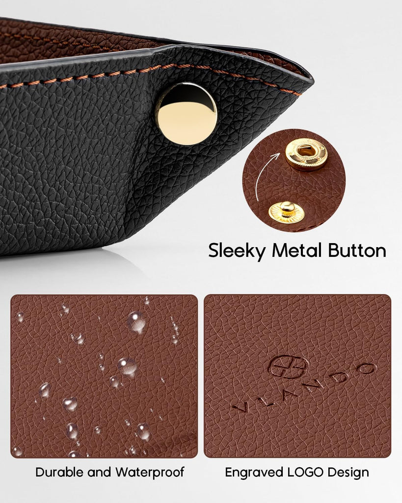 Valet Tray Organizer, Foldable PU Leather Catchall Tray, Brown