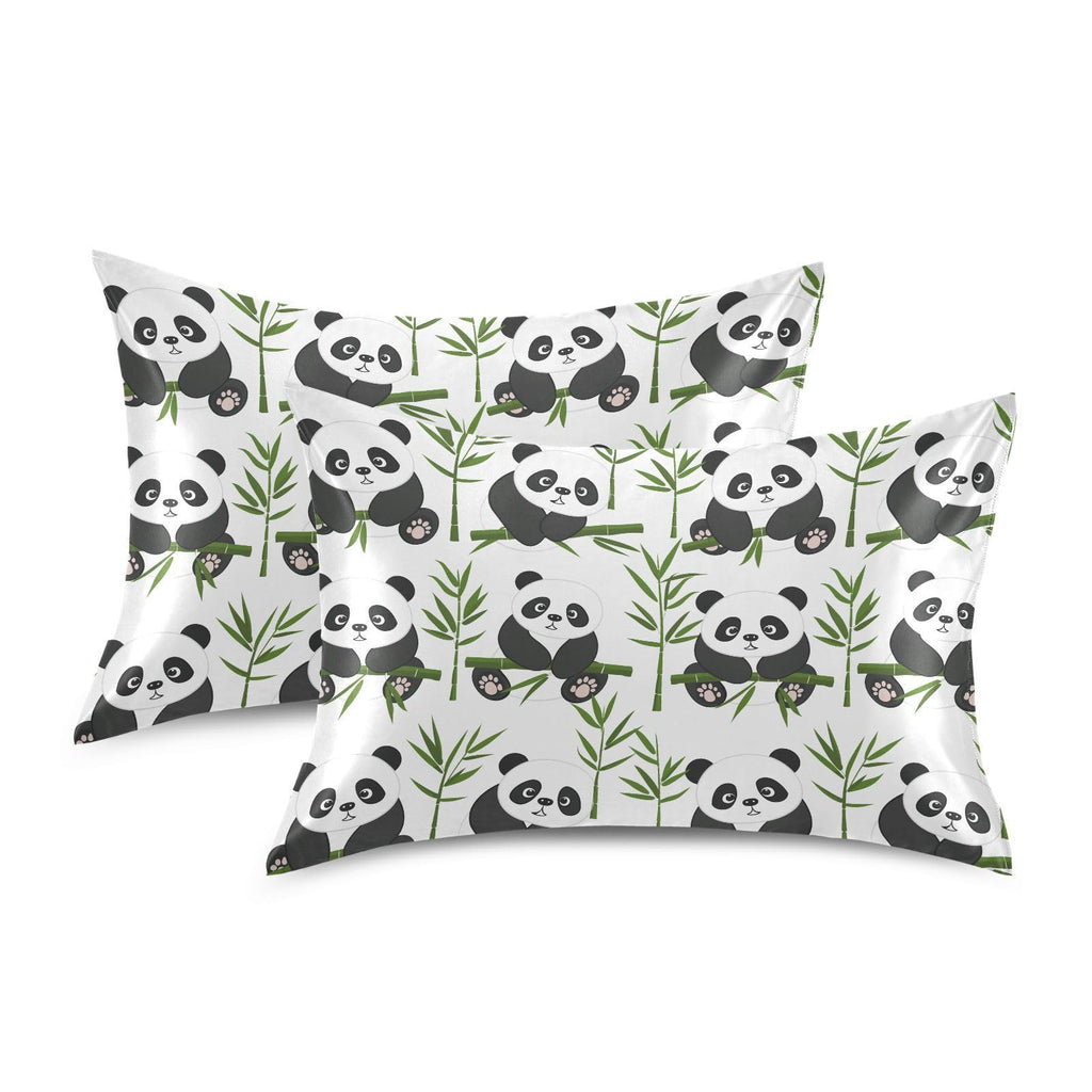 Cute Panda Bamboo Satin Pillowcase Soft Silky Pillow Cases Anti-Wrinkle with Envelop Closure King Size 40 x 20 Inches