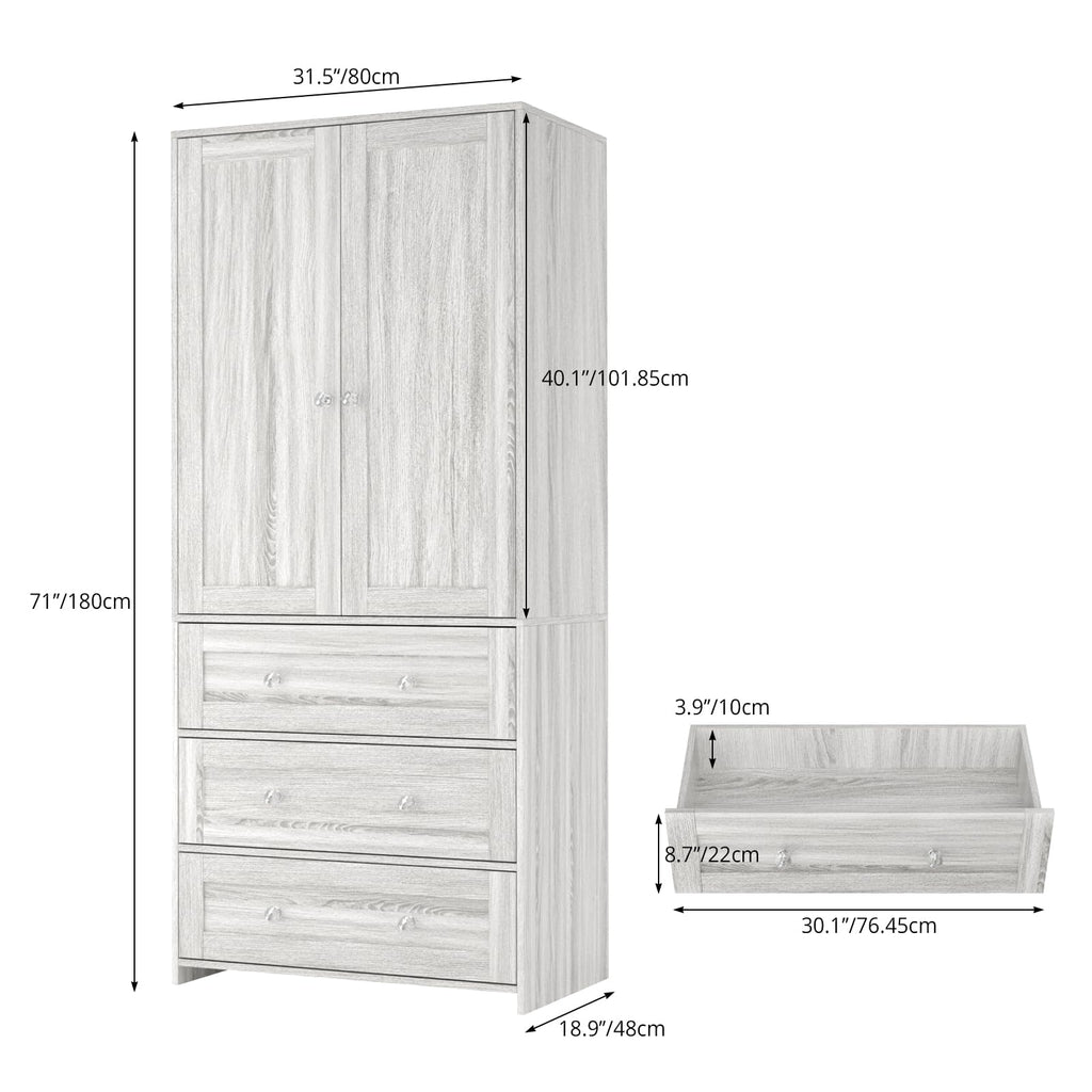 71" Tall Armoire Wardrobe Closet with Drawers and Mirror
