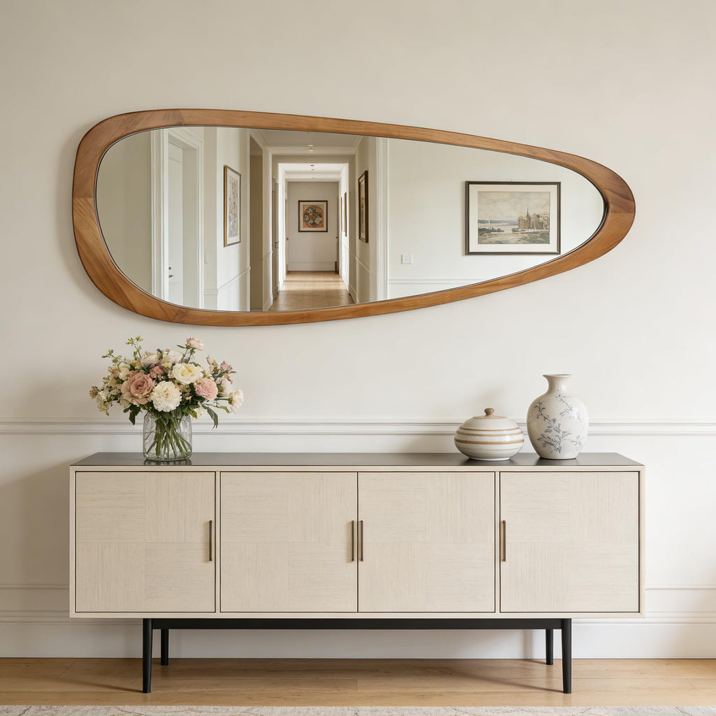 Irregular Asymmetrical Full Length Wall Mirror, 60"x22" Wooden Framed