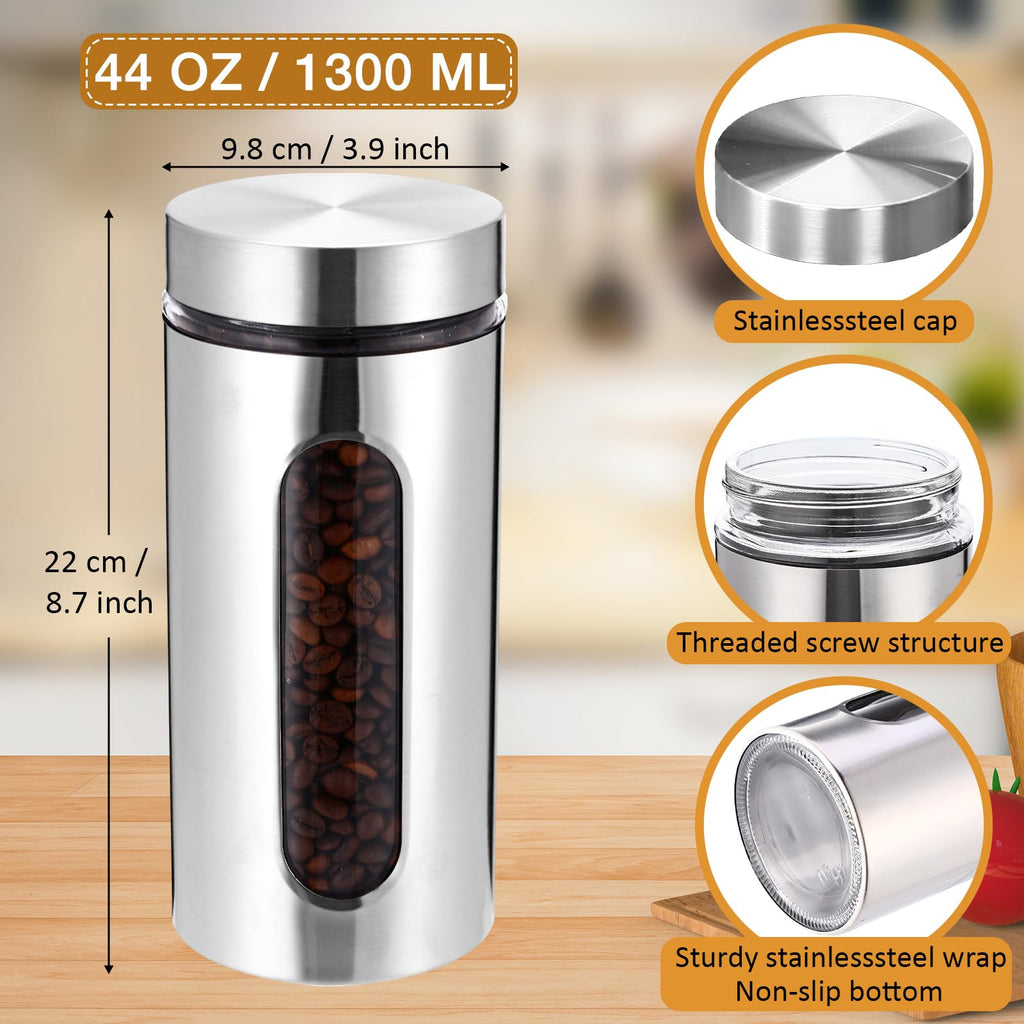 9 Pack 44 oz Airtight Stainless Steel Kitchen Canisters, Silver