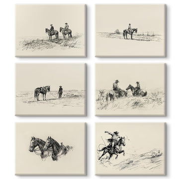 Western Cowboy Wall Art Decor Vintage Canvas Poster Southwest Cowboy Wall Art Neutral Pictures Western Sketch